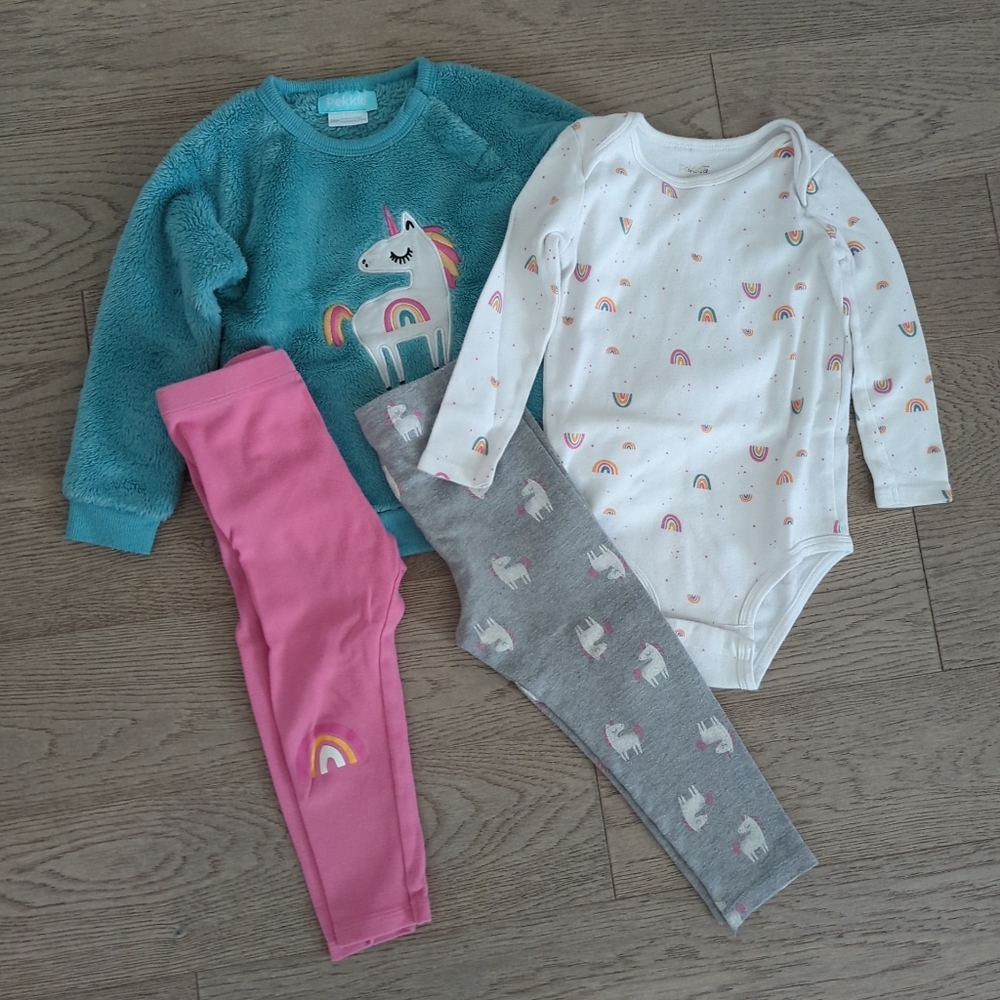 Pekkle 4 Piece Unicorn Green Fuzzy Pullover Set 24M